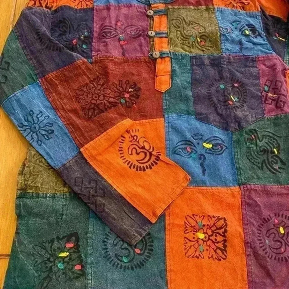 Shop Holic Women's Nepal Cotton Patchwork Handmade Shirt medium oversized - Picture 9 of 13